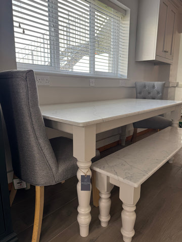 EX DISPLAY Quartz Dining Table with bench