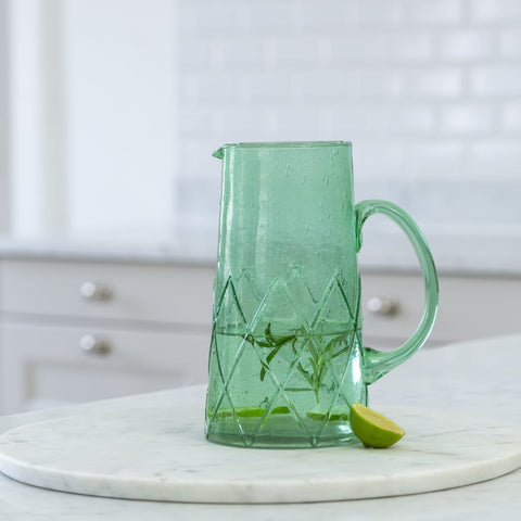 Recycled Bubbled Glass Jug - Sea Green