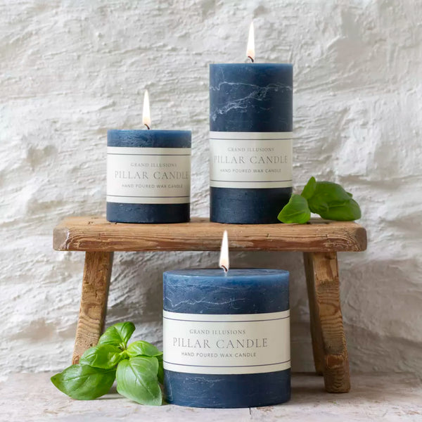 Rustic Pillar Candle Inkey Blue Ely Farmhouse Furniture